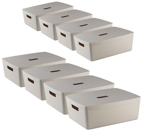 IDEA HOME Storage Boxes with Lids 8 Pieces - Plastic Storage Box - Storage Organiser - Really Useful Boxes for Storing Various Items in the Living Room, Bedroom or Bathroom, 19L