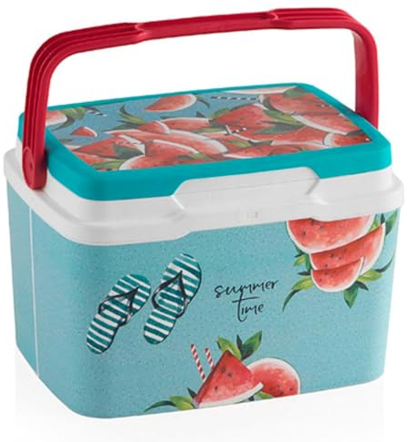 Tradineur - Nevera portátil rígida Decorada con asa, Polipropileno, Porta Alimentos y Bebidas para Playa, Acampada, Fabricada en España (Sandía - 5 litros - 18,5 x 28 x 21 cm)