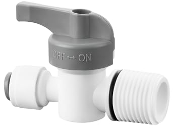 Qrity 1 Pièces 1/4 Robinet D'arret/Vanne D'isolement, 1/4 Mâle à 1/4 Push in Quick Connector, Raccord de Tuyau D'eau, Connecteur de Filtre à Eau