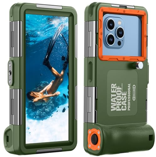 Lanhiem Wasserdicht Handyhülle IP68 Universelle Tauchen Professionelle Handy Unterwasser Hülle Wasserfeste tief 15M für iPhone Samsung Huawei Xiaomi Schnorcheln Surfen Case, Grün