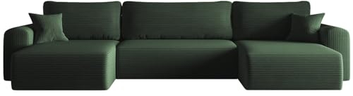 Kaiser Möbel, Sofa mit schlaffunktion, mit Bettkasten, Schlafsofa Capri, Designer U-Form Sofa, Modern Design Couch, Polsterecke, Freistehend, Stoff POSO Grun