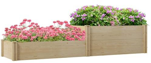 Outsunny Jardinière Potager de Jardin à 2 bacs à Fleurs en Bois de Sapin avec Fond Ouvert 222 x 63 x 48 cm Bois Naturel