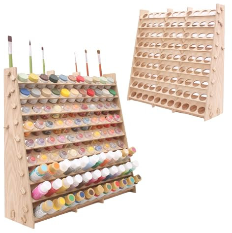 ARFETIGO Organiseur de Peinture Extra Large en Bois à 9 Niveaux pour 99 Bouteilles et Pinceaux - Acrylique, Huile Artisanale, Loisirs Créatifs - Mini Station pour Artistes