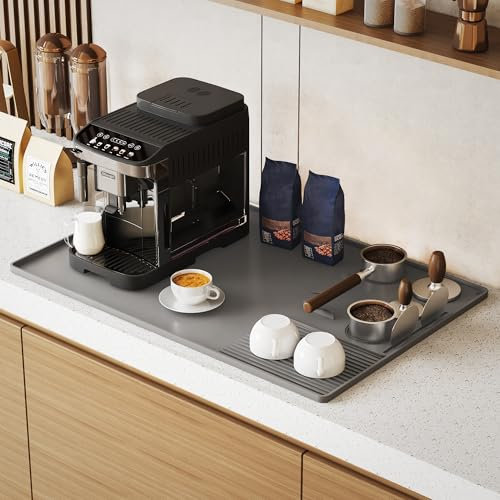 NiHome 3-in-1 Unterlage Silikonmatte für Kaffeemaschine mit Tamper-Pad, Abtropfbereich & verschüttsicherem Rand, 40x60cm Rutschfeste Matte für Espresso Maschinen & Vielseitige Verwendung in der Küche
