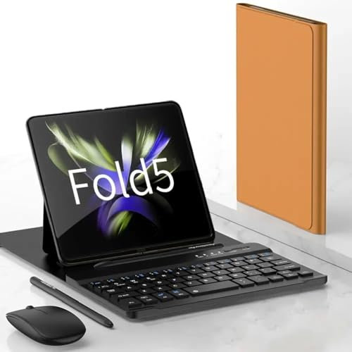 Wireless Keyboard Case and Mouse Set with S Pen for Samsung Galaxy Z Fold 5 / Z Fold 4 5 G Keyboard + Mouse + Touch Pencil (Brown)