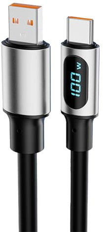KJDKNC PD100W USB vers USB C Affichage LED Câble de charge USB C Câble d'alimentation 480 Mbps Cordon de transfert de données avec affichage numérique