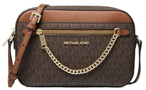 Michael Michael Kors Jet Set Umhängetasche aus Saffiano-Leder mit großer Kette und Staubbeutel., Braun