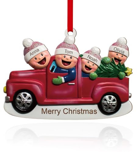 Weihnachtsdeko 2024 Weihnachten Deko Personalisierte - Weihnachtsdekoration der Familie 2 bis 6 Name, hängende Dekoration des Weihnachtsbaums Christmas Decor (4-köpfige Familie)