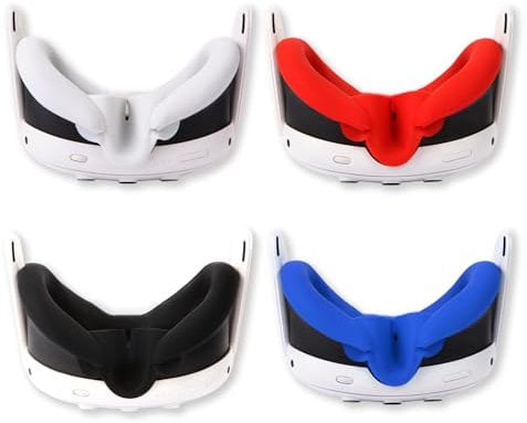 4Pcs VR Silicone Face Covers for Meta Quest 3,Light-Thin VR Face Pads,Waterproof Anti-Dirty Replacement Facial Cushion VR Pads Accessories (Black+Blue+Red+Grey)