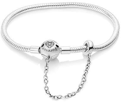 QIKAOLA Armbänder für Frauen 925 Sterling Silber Schlange Kette Armband mit Herz Verschluss Armband passt für Pandora Charm Beads