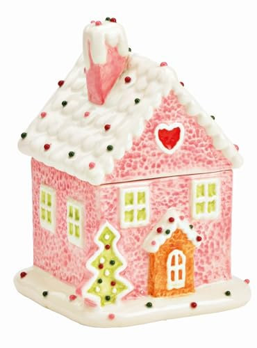 Miss Lovely Weihnachtsdose LEBKUCHENHAUS Vorrats-Dose Keks-Dose Pralinendose Deko-Dose aus Keramik weiß, rosa, pink & grün - Geschenk-Idee Weihnachten Weihnachts-Geschirr Weihnachten Advent