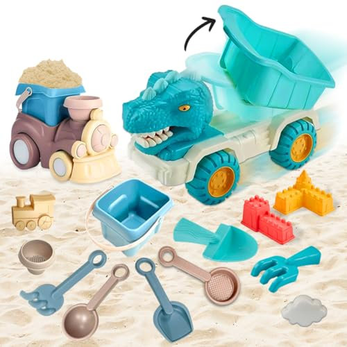 Koolbitz 23 Pcs Kids Beach Sand Play Set - Sand Bucket, Molds, Tools, and Dinosaur Truck for Outdoor Activities and Sandbox Play, Ages 3+