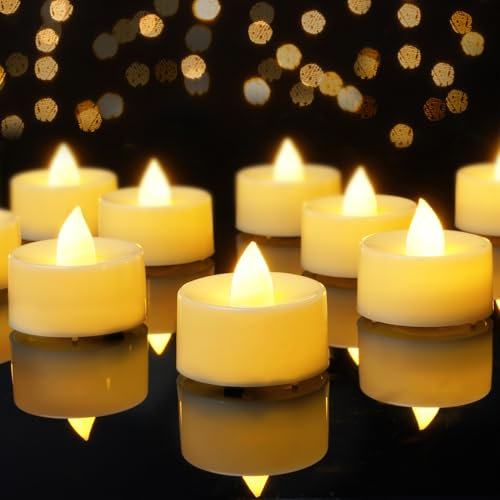 AMAGIC 24-Pack Warm Yellow Bright Flicker LED Tea Lights Battery Operated, 200+Hour Fake Electric Candles TeaLights for Halloween, Diwali, Wedding Table Decor, Mother's Day