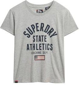 Superdry Damen Athletic Grafik T-Shirt in schmaler Passform Grau Meliert 38