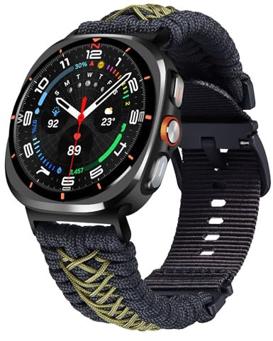 BINLUN Compatible con Samsung Galaxy Watch Ultra 47mm Correas de Reloj Smartwatch Correa de Repuesto Correa Deportiva de Nailon Paracord 550 Trenzado para Hombre(Negro y Verde)