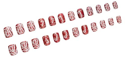 24 PCs/Set Weihnachten Künstliche Nägel Kurzquadratische Falsche Nägel Candy Cane Full Stick On Nails Press Auf Nägel