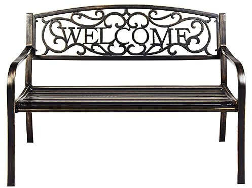 COSTWAY Gartenbank Metall, Sitzbank aus Gusseisen für 2-3 Sitzer, Parkbank mit Rückenlehne & Armlehne, Metallbank, Eisenbank für Garten, Terrasse, Balkon, 127 x 63,5 x 89 cm (Bronze)