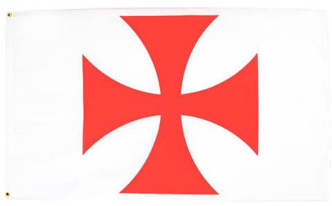 Bandera de la Orden Templaria – 3 x 5 pies – Bandera católica de poliéster 100D con dos ojales de metal – Resistente a la decoloración – Colores vivos – 150 x 90 cm