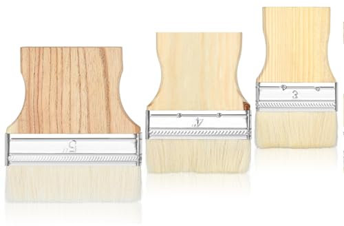 Larrel 3 Stück Paddle Flächenpinsel, Flachpinsel Holzgriff Weiche Pinsel Wollpinsel 3/4/5 Zoll Pinsel mit Pappelgriff Wiederverwendbare Pinsel Set für Aquarell, Acryl, Öl auf Leinwand und Malgrund