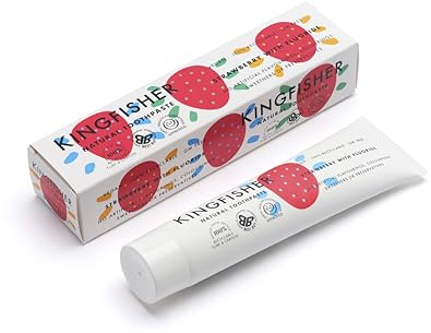 Dentifrice Naturel Kingfisher Fraise avec Fluor | Convient aux Végétariens et Végans | Sans Gluten et Sans OGM | 1 tube de 100 ml