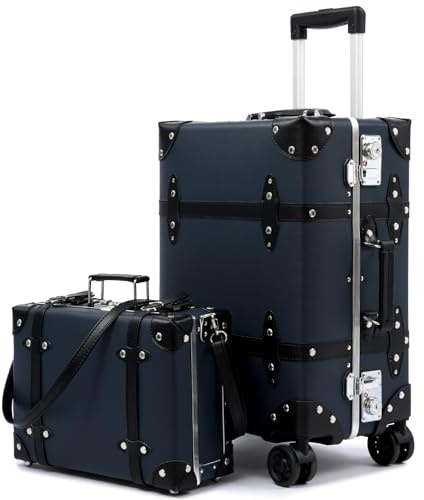 Universal Trotter Süßes Vintage Lugage Set 2-teilig mit Handkoffer, TSA-geprüft, Spinnrollen, Midnight Navy (Marineblau), 20+12, Vintage-Koffer mit breitem Aluminiumrahmen und Doppelrollen