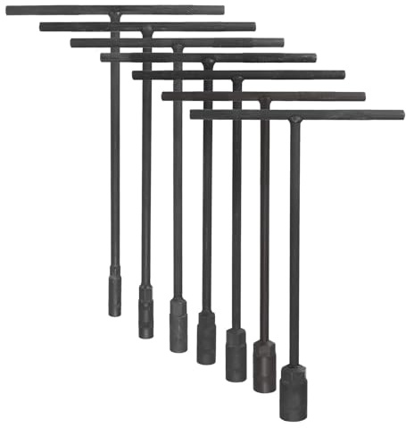 sourcing map 7pcs T-Handle Wrench Socket 8/10/12/13/14/17/19mm Metric High Carbon Steel 6-Point Spanner Socket with Long Reach for Motorcycle Bicycle Car Repair, Gray-Black