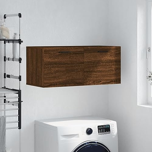 HFXHIJXQ Wandschrank braun Eiche 80x36,5x35 cm aus robustem Holzwerkstoff, Badezimmer, Flur, Büro, platzsparende Hängeschrank Aufbewahrung für Flaschen, Handtücher, Ordner