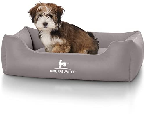 Knuffelwuff Kunstleder Hundebett Sidney S 70 x 50cm Grau - Abnehmbarer Bezug - leicht zu reinigen - für große, mittelgroße und kleine Hunde