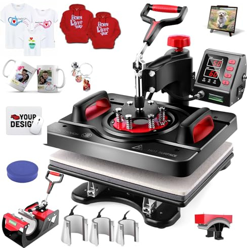 Heißpresse, 30 x 38 cm, Textilsublimationsmaschine, 360 Grad drehbar, für Shirts/Tasse/Hut/Teller/Kappe (8 in 1)