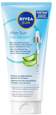 NIVEA SUN - Gel-Sérum Après Soleil Visage & Corps - Restaure 100% de l'Hydratation - Aloe Vera Bio & Acide Hyaluronique - Texture Ultra-Légère - Absorption Rapide - Tous Types de Peaux - 100 ml