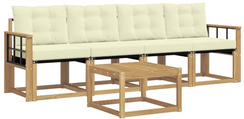 vidaXL Outdoor-Sofagarnitur mit Kissen 5 pcs Weiß und Creme, Garten Sofaset, modernes Wohnmöbel, entspannende Couch für Terrasse und Außenbereich