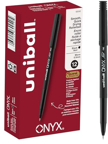 Onyx Roller Ball Stick Dye-Based Pen, Black Ink, Micro, Dozen