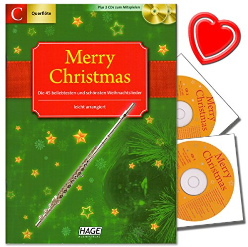 Merry Christmas für C-Instrumente (Querflöte, Oboe) - 45 Weihnachtslieder plus 2 CDs zum Mitspielen - mit Notenklammer (div. Formen/Farben)