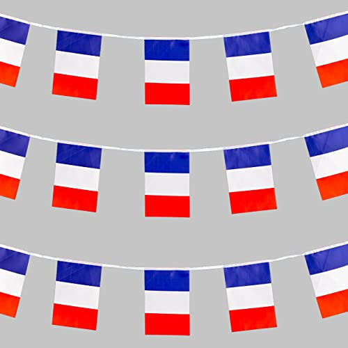 SHATCHI- Lot de 10 fanions de 3 m-Drapeaux de Rugby de la France-Décorations de Jardin en Tissu, SHATCHI-895, Bleu, Blanc, Rouge