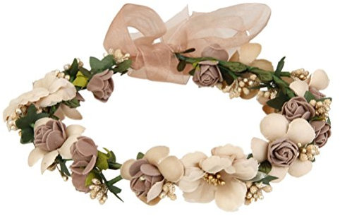 UEETEK Flores cabello Garland diadema rosa con cuentas banda de Dama de honor para el banquete de bodas
