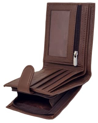 Mens RFID Blocking Soft Genuine Leather Bifold Wallet with A Side Zipper Coin Pouch 42 (Brown)