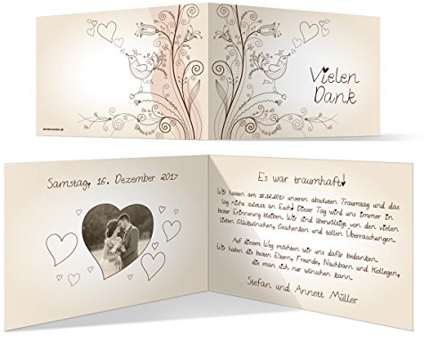 40 x Hochzeit Danksagungskarten Dankeskarten - Liebesbaum individuell gedruckt mit Foto