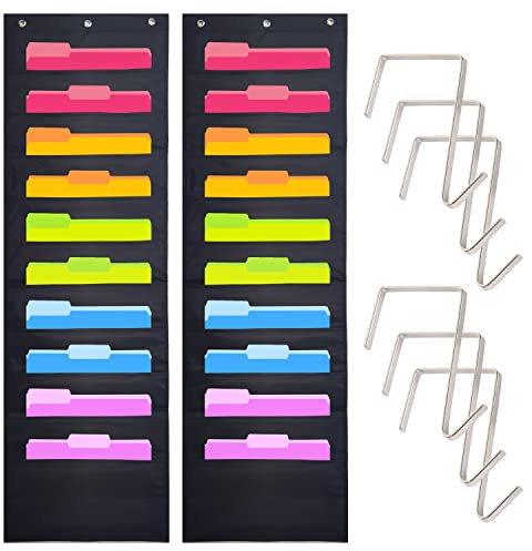 Hippo Creation Lot de 2 Heavy Duty Tableau de poche de rangement - 10 poches de porte, 6 cintres inclus, murale à suspendre Organiseur de fichiers Classez vos Devoirs, fichiers, papiers(Noir)