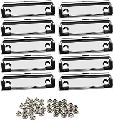 Meetory Klemmbrett Clip, Klemmbrett Klemme mit Gummigriff, Klemmen Metall Clipboard A3 A4 A5, Klemmbretter für Befestigung auf der Klemmbrett Vorderseite, Loch zum Aufhängen, 10 Stück