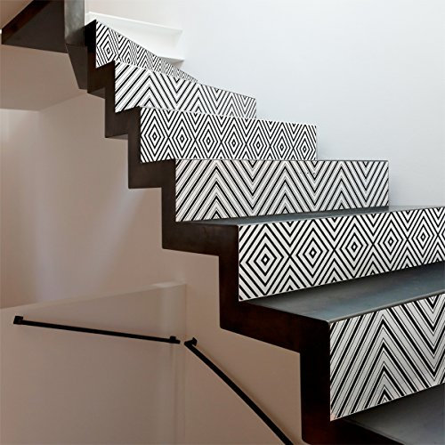 Selbstklebende Aufkleber Treppe Fliesen | Aufkleber Kontremarch Zementfliesen - Aufkleber Konterbogen Fliesen | Treppe Zementfliesen selbstklebend - azulejos - 15 x 105 cm - 4 Streifen