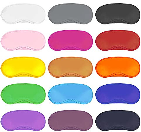 Dreamtop 15 Pièces Bandeau Yeux Sommeil, Masque de Sommeil avec Coussinet de Nez, Masque de Nuit Doux et Respirant Qui Bloque la Lumière, Couleur Cache Yeux pour Maison Voyages, Femme Homme et Enfant