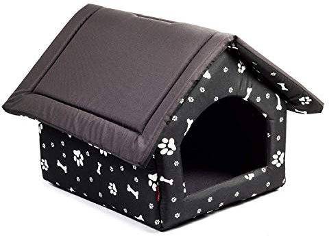 Elegant Hundehöhle, Hundehütte | Größe L: 34 x 44 x 38 cm | Farbe: Schwarz mit Muster | Hundehaus für mittlere Hunde | Katzenhaus, Katzenhöhle