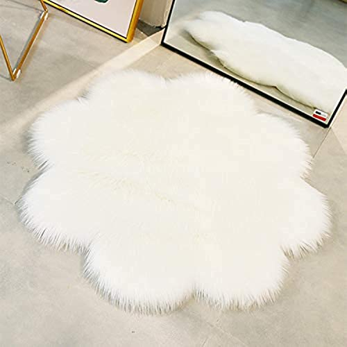 QINGLOU Peau de Mouton synthétique,Cozy Sensation comme véritable Laine Tapis en Fourrure synthétique, Fluffy Soft Longhair Décoratif Coussin de Chaise Canapé Natte (Blanc, 45 x 45cm)