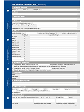 Hausübergabeprotokoll Vermietung, Übergabeprotokoll Haus für Mieter und Vermieter