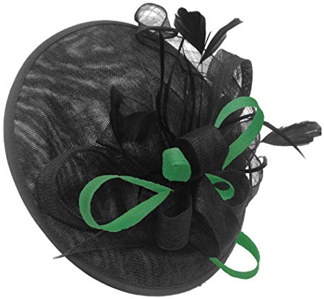 Caprilite Black and Jade Green Sinamay Big Disc Saucer Fascinator Hat for Women Weddings Headband