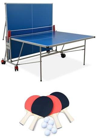 Alice's Garden - Table de ping Pong Outdoor Bleue - Table Pliable avec 4 Raquettes et 6 balles. pour Utilisation extérieure. Sport Tennis de Table