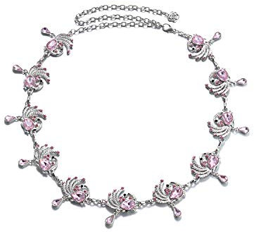 WedDecor Verstellbar Metallisch Silber Kette Damen Taille Gürtel mit Strass Diamant Pfauen Design Einheitsgröße Passt für Alle Mode Kleidung Zubehör, 102cm Lang - Rosa, 102cm
