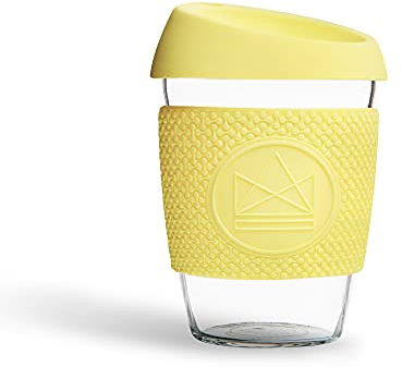 Neon Kactus Gobelet Verre Borosilicate Isotherme Soufflé à la Main, Tasse à Café Réutilisable avec Couvercle Silicone de Qualité Alimentaire et Revêtement Thermique, Tasse de Voyage verre Recyclable.