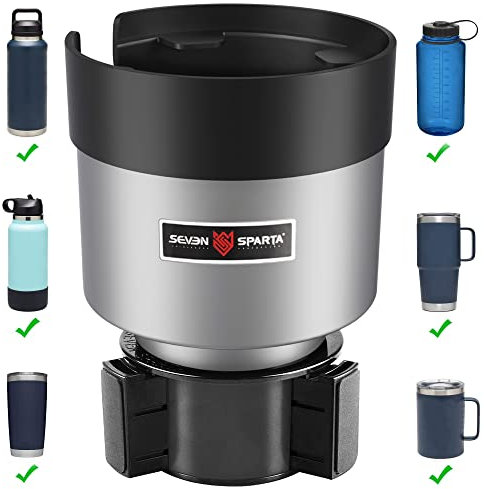 Seven Sparta Car Cup Holder Expander Organizer with Adjustable Base, Compatible with Hydro Flasks 32/40 Ounce, Compatible with Yeti Ramblers 20/26/30 Ounce, Other Bottles in 3.4-3.8(Silver Gray)