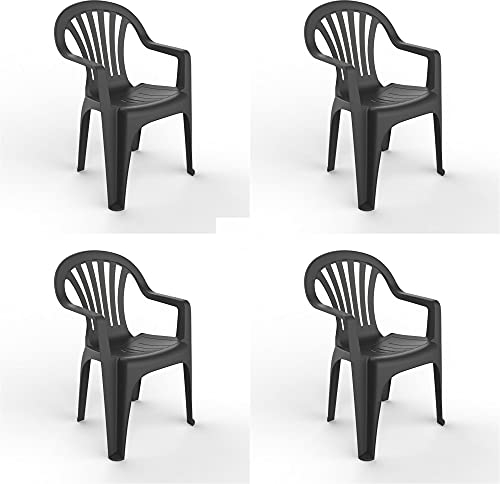 GARBAR Pals Set 4 Silla con Brazos Exterior | jardín, terraza, balcón, Picnic, Camping, Catering, Eventos, reuniones | diseño, Ligero, apilable | Antracita